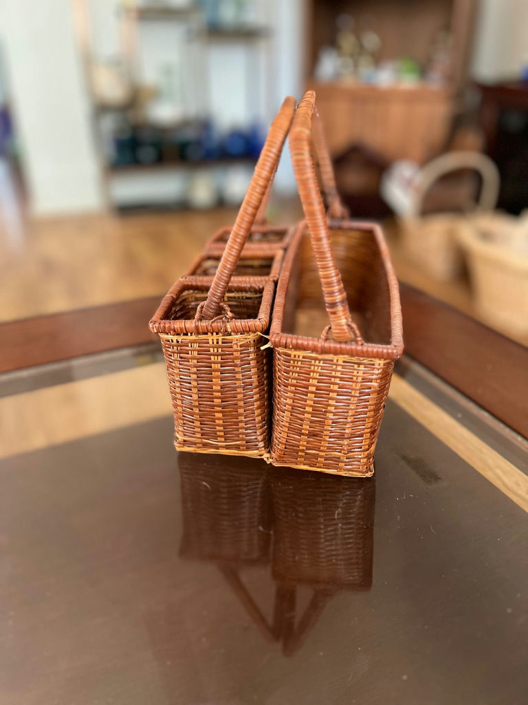 Vintage Woven wicker utensil/napkin holder and vintage wicker basket - image 5 of 13