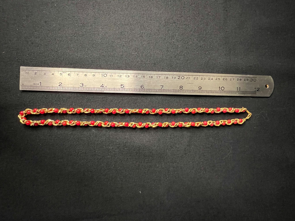 Gold-tone chain necklace with red beads - image 5 of 8