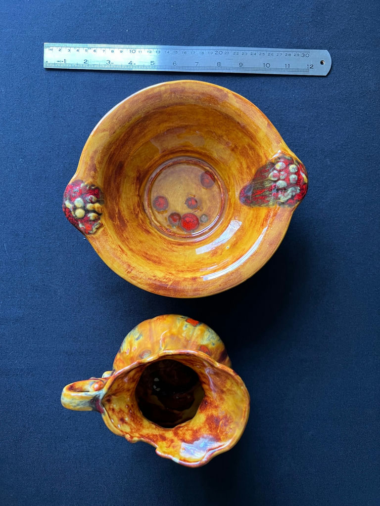 Mid-century, California Pottery mini pitcher with bowl and decorative angel relief plaque - image 2 of 9