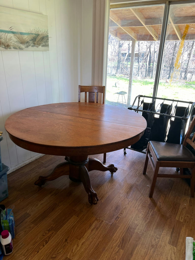 Antique Victorian Round Oak Pedestal Claw Foot Dining Set - image 2 of 10