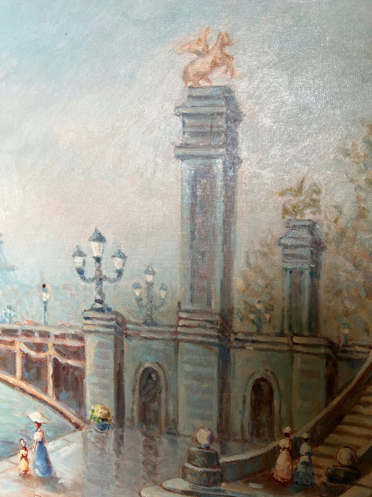 Vintage Parisian waterfront painting in ornate frame - image 4 of 10