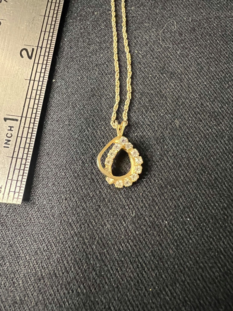 Gold-toned ring and cz-studded teardrop pendant necklace - image 5 of 8