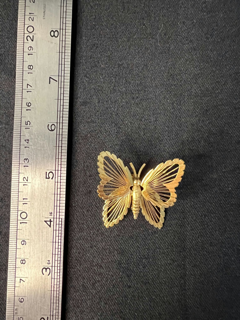 Vintage Gold butterfly brooch, gold leaf pendant, and seed-bead necklaces - image 5 of 9