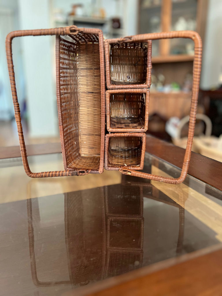 Vintage Woven wicker utensil/napkin holder and vintage wicker basket - image 12 of 13
