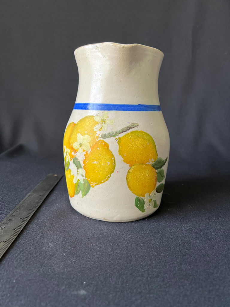 Ceramic pottery set: lemon-pattern vase, tulip-relief planter, and white bowl - image 1 of 9