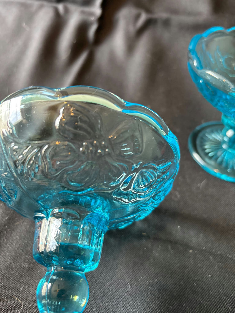 Vintage Opal Aqua Blue glass pedestal compote cups, glasses, and bowls - image 5 of 9