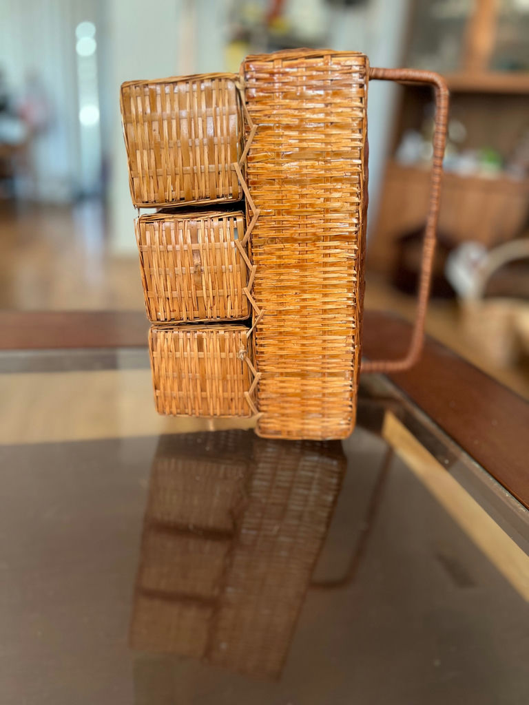Vintage Woven wicker utensil/napkin holder and vintage wicker basket - image 11 of 13