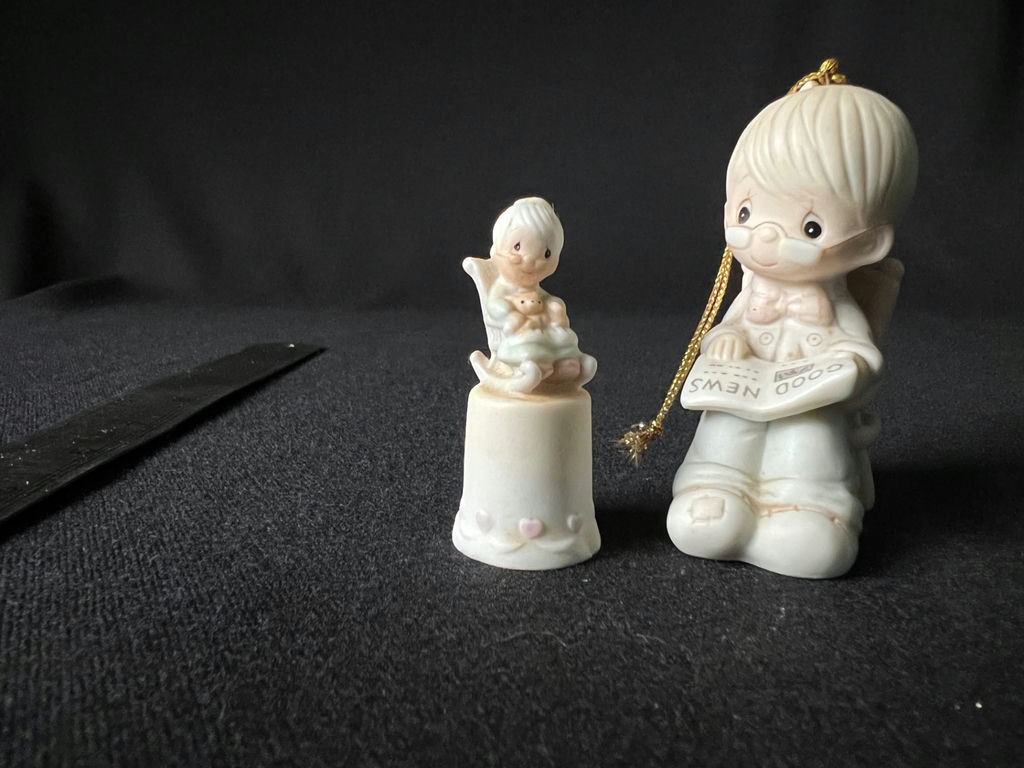 Enesco Precious Moments Purrfect Grandma thimble and Grandpa Ornament; Handmade Vicki Lane bunny figurine - image 1 of 13