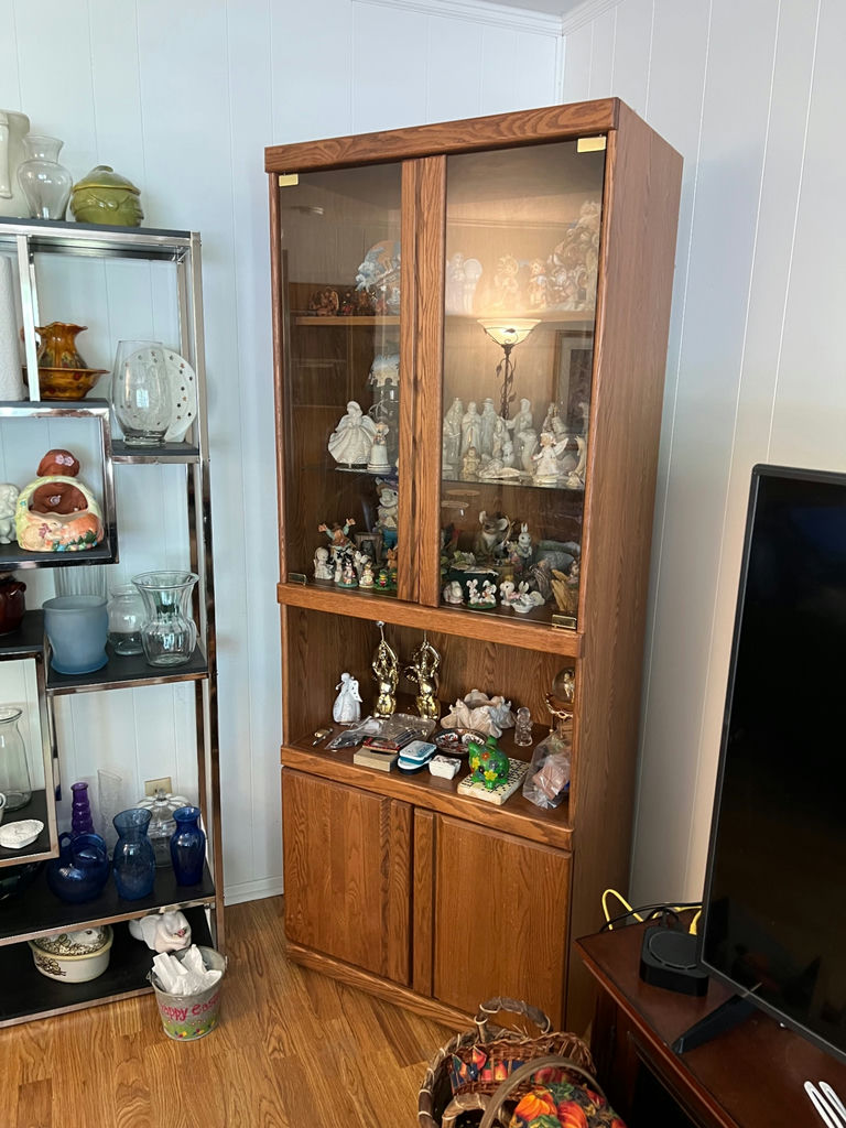 Vintage wood display cabinet and metal book shelf - image 2 of 6
