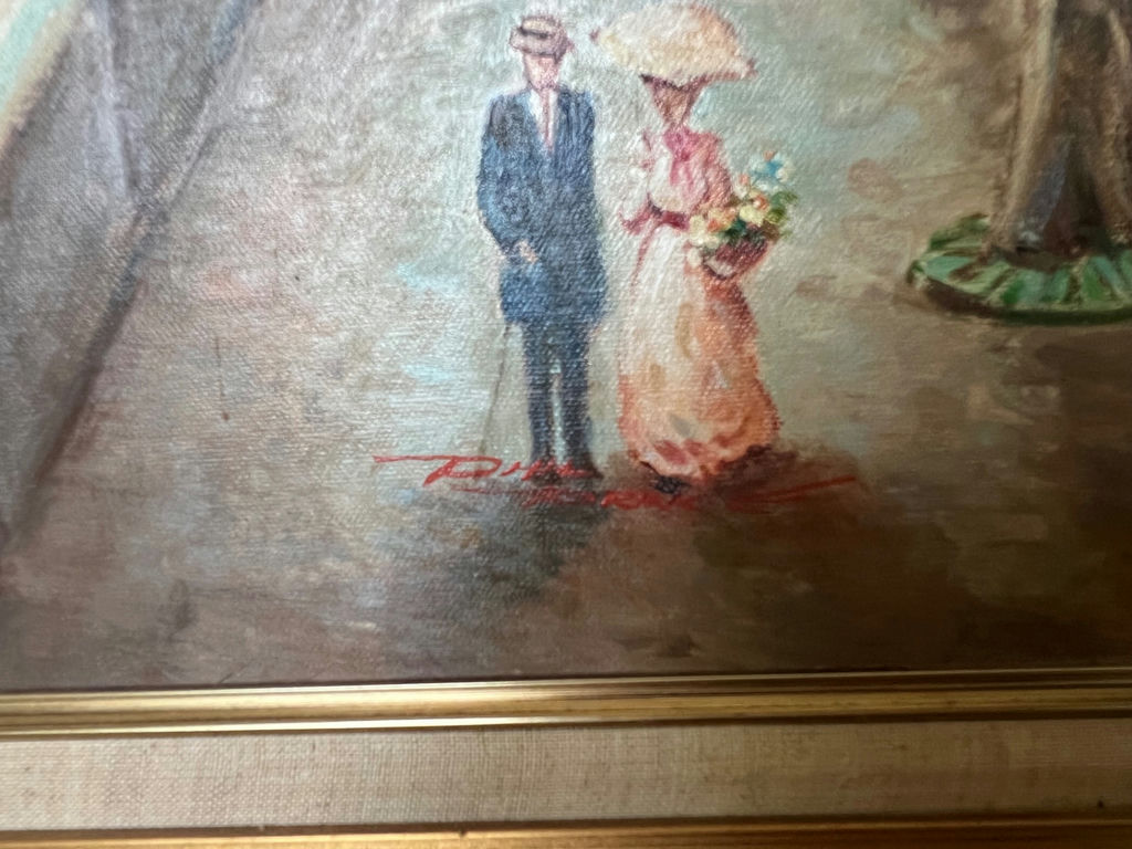 Vintage Parisian waterfront painting in ornate frame - image 2 of 10