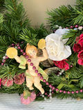 Vintage Evergreen Christmas cherub wreath and decorative greens with candle and vases - thumbnail 5 of 12
