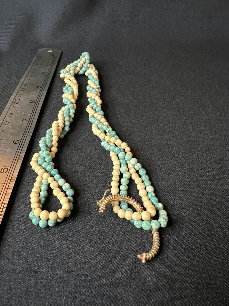 Beaded jewelry collection: leaf pendant, turquoise colored necklaces, cross pendant necklace, and bracelet - image 8 of 15