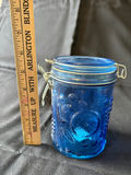 Vintage ceramic grape-pattern gravy boat, and blue embossed glass jar - thumbnail 7 of 7
