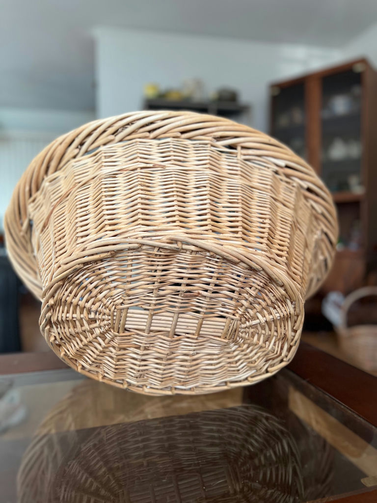Vintage wicker basket with handle, vintage wicker laundry basket and painted farm tote - image 8 of 23