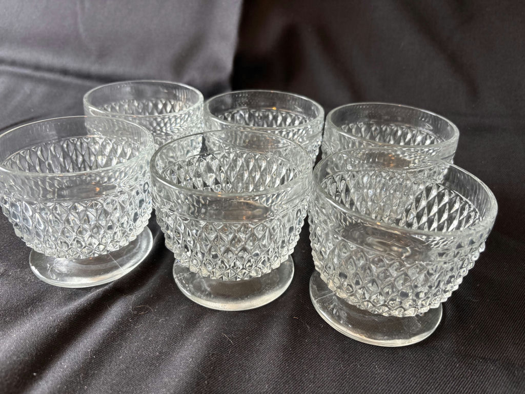 Vintage Diamond-pattern pressed glass cocktail set and glass butter dish - image 4 of 16