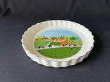 Decorative ceramic pie plate with pastoral scene and round silver-plated tray - thumbnail 1 of 6