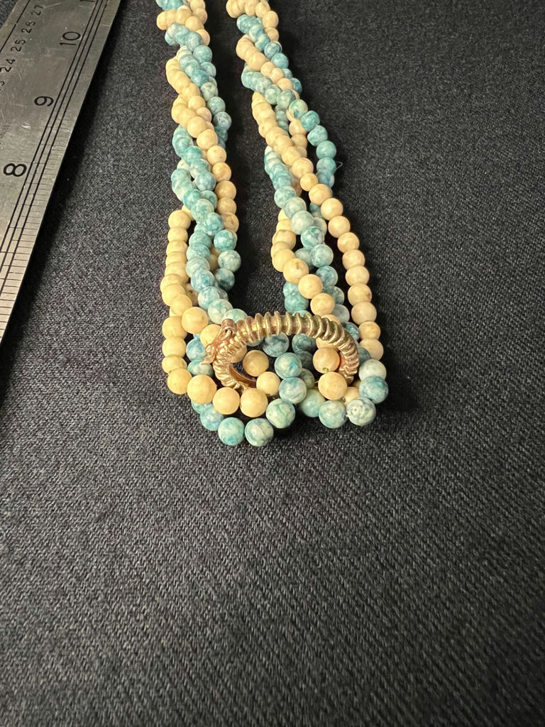 Beaded jewelry collection: leaf pendant, turquoise colored necklaces, cross pendant necklace, and bracelet - image 9 of 15
