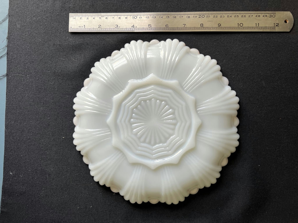 Vintage Precious Moments lidded keepsake dish, Milk Glass divided plate with gold rim, and ceramic ashtray - image 3 of 9