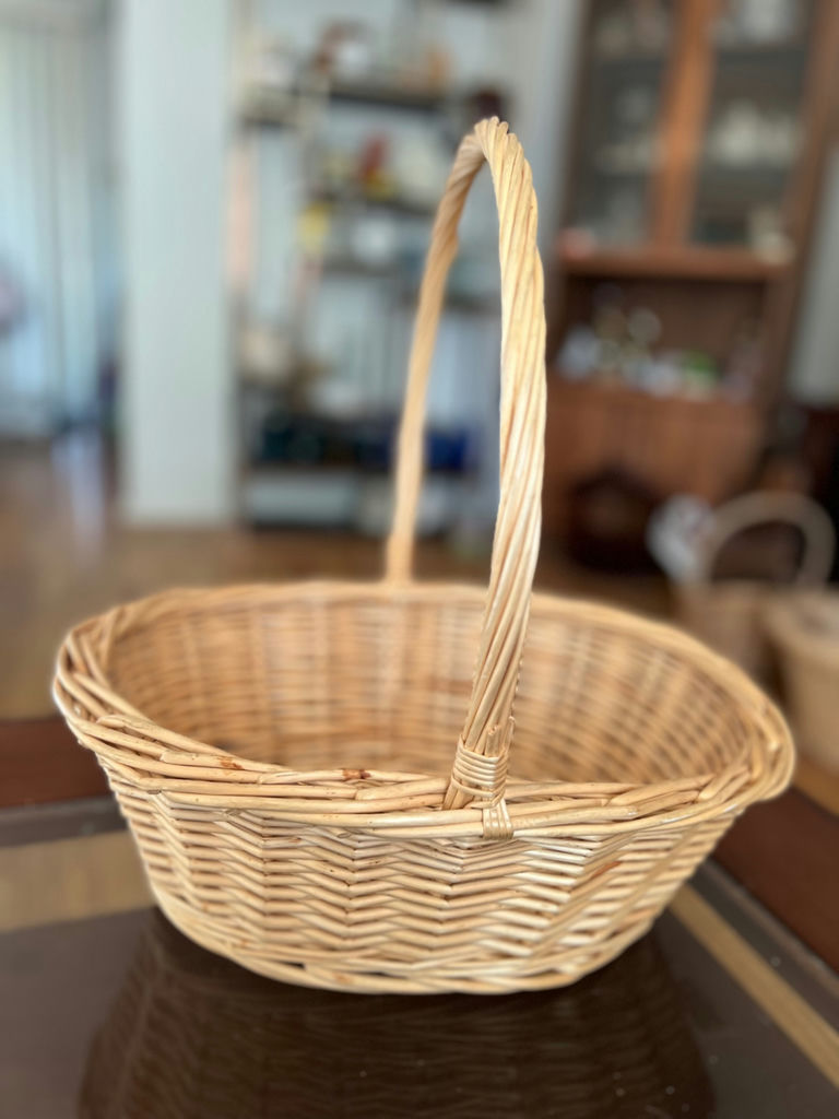 Vintage wicker basket with handle, vintage wicker laundry basket and painted farm tote - image 20 of 23