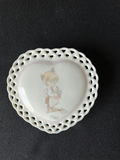 Vintage Precious Moments lidded keepsake dish, Milk Glass divided plate with gold rim, and ceramic ashtray - thumbnail 4 of 9