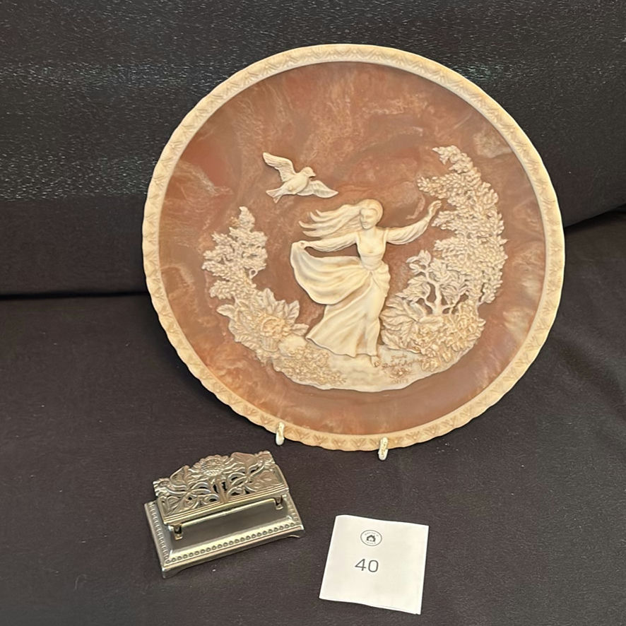 Incolay Stone Plate & Stamp Box - image 1 of 10