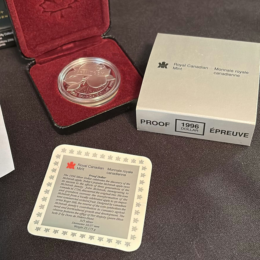 RCM Coins; 2006 Silvery Blue Butterfly and 1996 McIntosh Apple Proof Silver Dollar - image 10 of 10