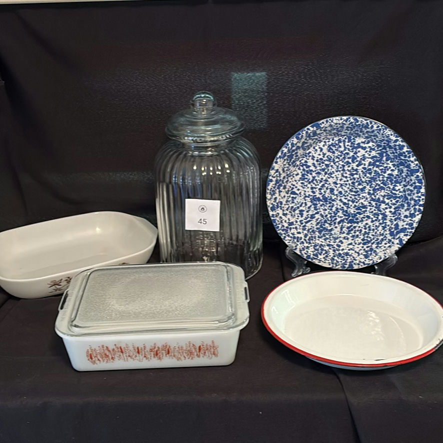 PYREX Dish, Glass Canister & Enamel Pie Plates - image 1 of 17