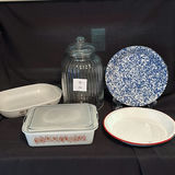 PYREX Dish, Glass Canister & Enamel Pie Plates - thumbnail 1 of 17