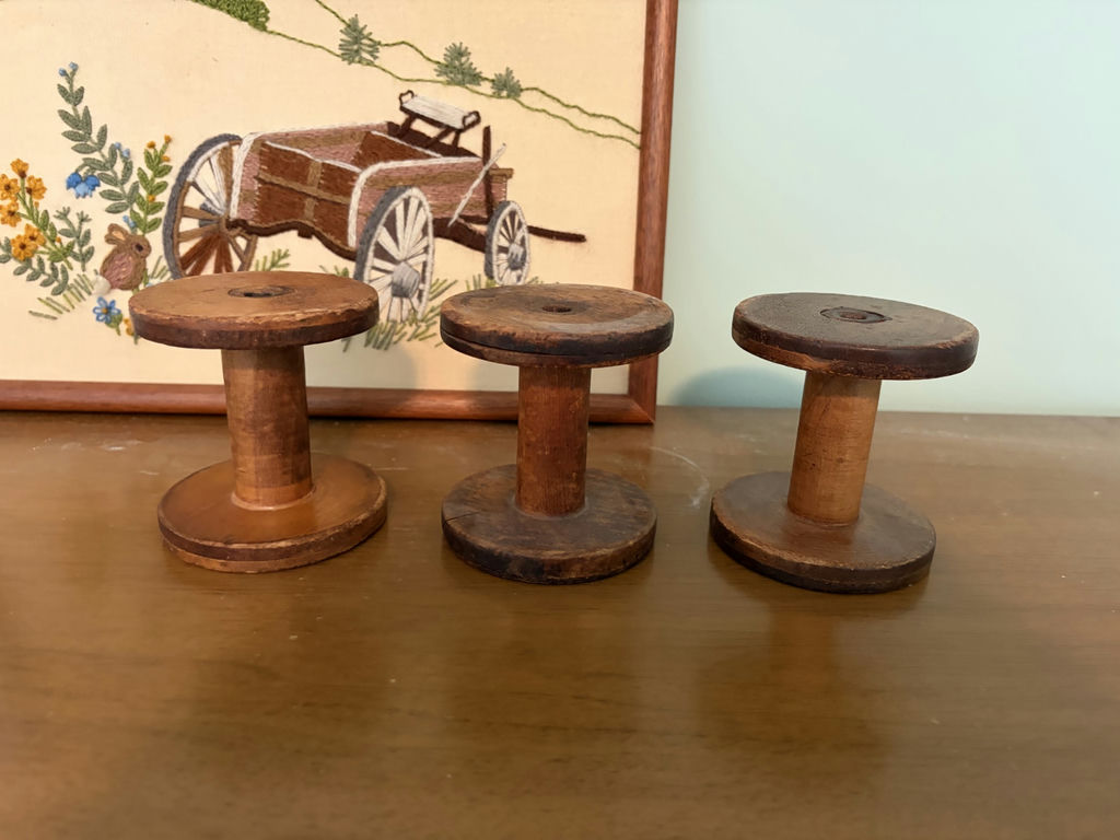 Vintage Wooden Spools & Embroidered Wall Art - image 2 of 13
