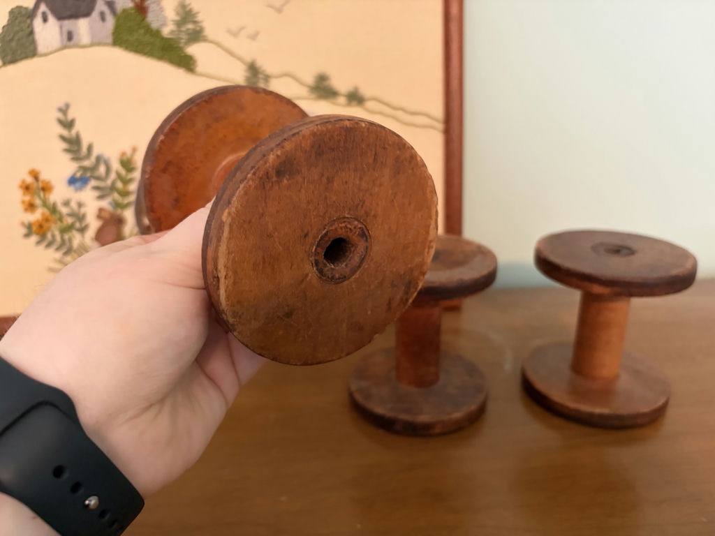 Vintage Wooden Spools & Embroidered Wall Art - image 5 of 13