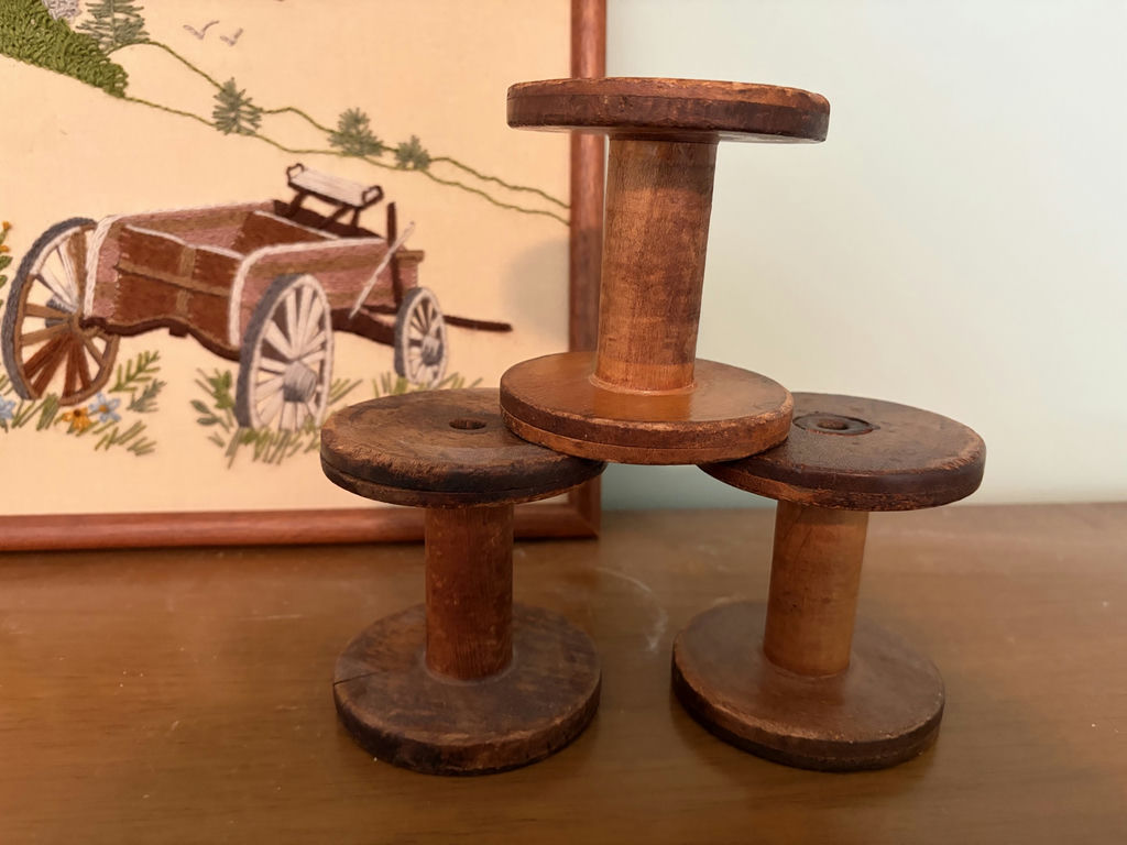 Vintage Wooden Spools & Embroidered Wall Art - image 6 of 13