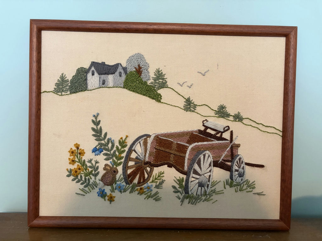 Vintage Wooden Spools & Embroidered Wall Art - image 7 of 13