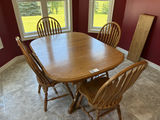 Solid Oak Dinning Table With 3 Leaves & 4 Chairs - thumbnail 1 of 11