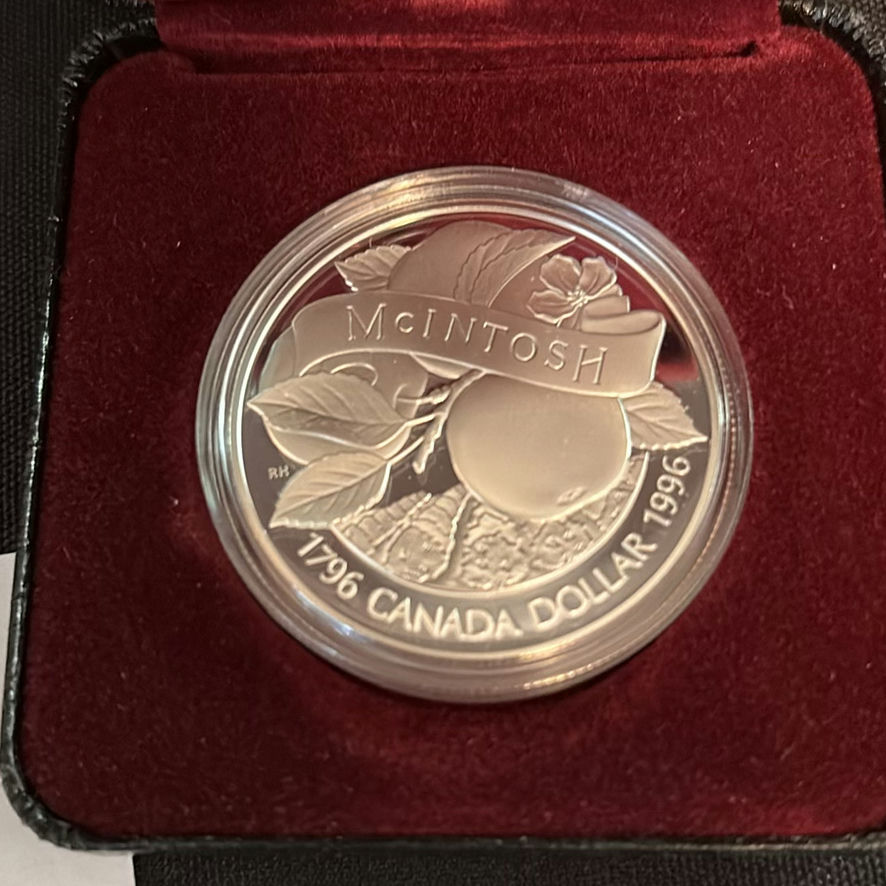 RCM Coins; 2006 Silvery Blue Butterfly and 1996 McIntosh Apple Proof Silver Dollar - image 6 of 10