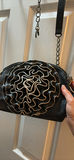 Black Crossbody Handbag with Ruffled Front Detail - thumbnail 1 of 3