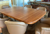 Solid Wood Pedestal Table, 6 ‘leather’ Rolling Barrel Chairs - thumbnail 1 of 12