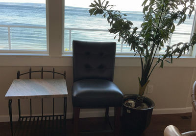 Black ‘Leather’ Counter Stool, Metal & Granite Side Table, Tall Plant - Image 1 of 6