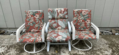 White metal Lawn Chairs with cushions - Image 1 of 6
