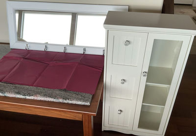 White Wood Bathroom Cabinet, Wall Mirror With Hooks - Image 1 of 3