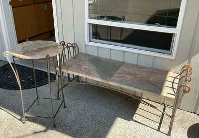 Metal And Granite Bench, Plant Stand - Image 1 of 5