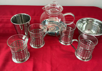 Glass teapot with metal lattice mugs, etc. - Image 1 of 4