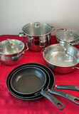 Cookware set: stainless steel pots with glass lids and nonstick frying pans - thumbnail 1 of 8