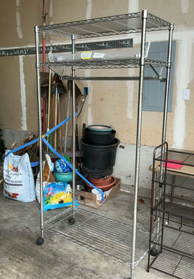 Rolling Steel Clothing Rack, Shoe Rack, And More - Image 1 of 5