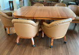 Solid Wood Pedestal Table, 6 ‘leather’ Rolling Barrel Chairs - thumbnail 10 of 12