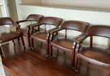 Set of 5 brown 'leather' dining chairs with wood frames - thumbnail 1 of 8