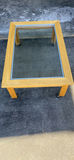 Oak and Glass Table With Wheels - thumbnail 1 of 7