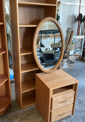 Solid Oak Bookshelf, Nightstand And Oval Mirror - Image 1 of 8