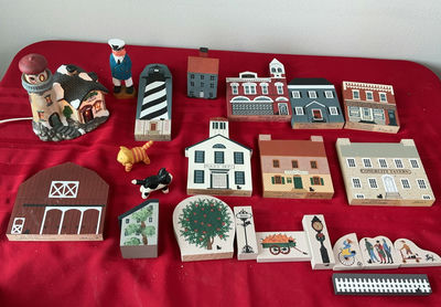 Wooden town buildings and village figures set - Image 1 of 5