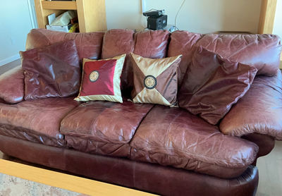 Burgundy ‘Leather’ Couch - Image 1 of 7