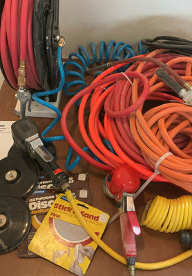 Coiled Hoses, Hose Reel, Pneumatic Tools, and Sanding Discs - Image 1 of 6